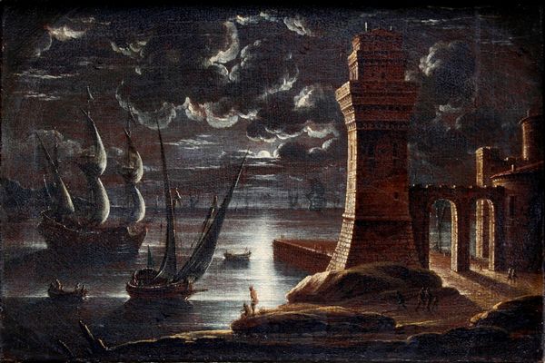 Giovanni Grevenbroeck detto il Solfarolo : Burrasca e Chiaro di luna  - Asta Dipinti Antichi - Associazione Nazionale - Case d'Asta italiane