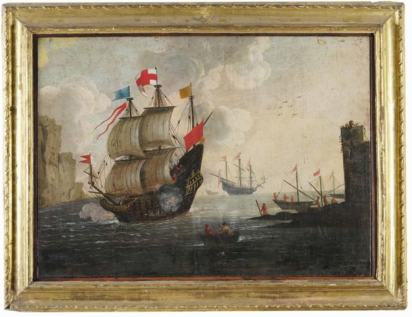 Scuola del XVIII secolo Scontro navale  - Asta Dipinti Antichi - Associazione Nazionale - Case d'Asta italiane