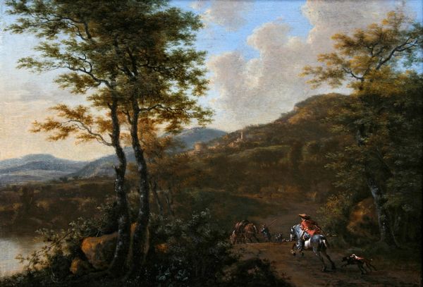 Jacob de Heusch (1656 Utrecht - 1701 Amsterdam) e Jan van Huchtenburgh (1647 Haarlem - 1733 Amsterdam) Paesaggio con cavalieri e contadini  - Asta Dipinti Antichi - Associazione Nazionale - Case d'Asta italiane