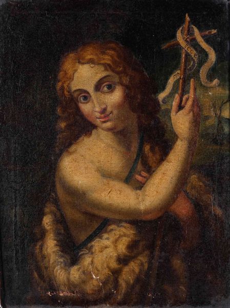 Scuola del XVII secolo San Giovanni Battista  - Asta Dipinti Antichi - Associazione Nazionale - Case d'Asta italiane