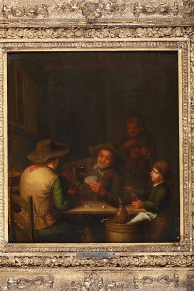 Scuola olandese della fine del XVIII secolo Interno di osteria con giocatori di carte  - Asta Dipinti Antichi - Associazione Nazionale - Case d'Asta italiane