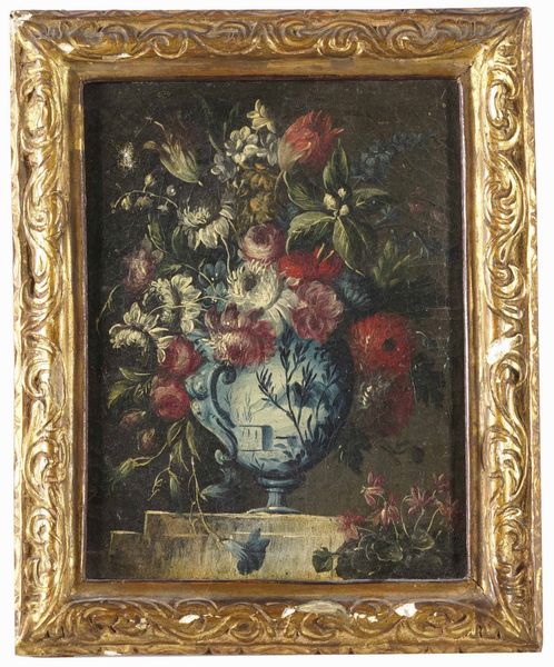 Scuola della fine del XVIII secolo Natura morta con vaso di fiori  - Asta Dipinti Antichi - Associazione Nazionale - Case d'Asta italiane