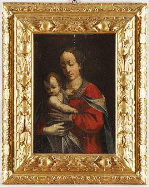 Scuola del XVII secolo Madonna con il Bambino  - Asta Dipinti Antichi - Associazione Nazionale - Case d'Asta italiane