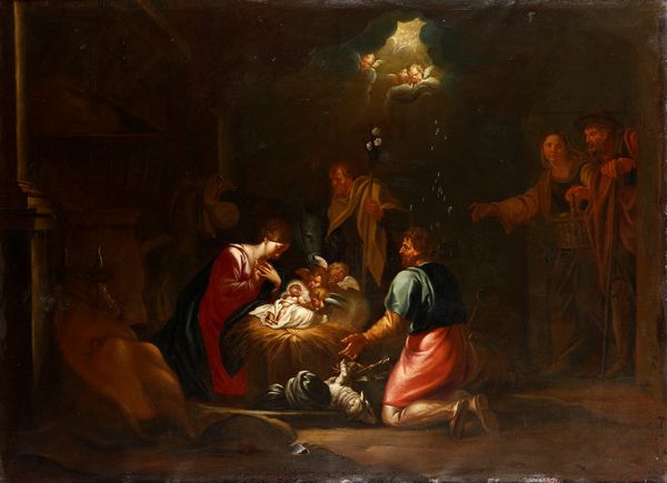 Scuola del XVIII secolo Adorazione dei pastori  - Asta Dipinti Antichi - Associazione Nazionale - Case d'Asta italiane