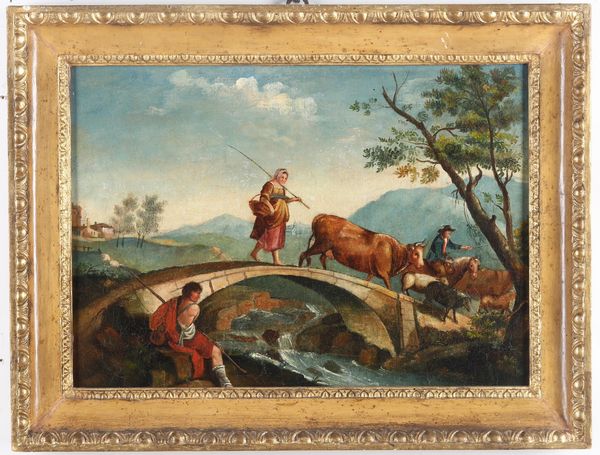 Scuola del XIX secolo Paesaggi con pastori e contadini  - Asta Dipinti Antichi - Associazione Nazionale - Case d'Asta italiane