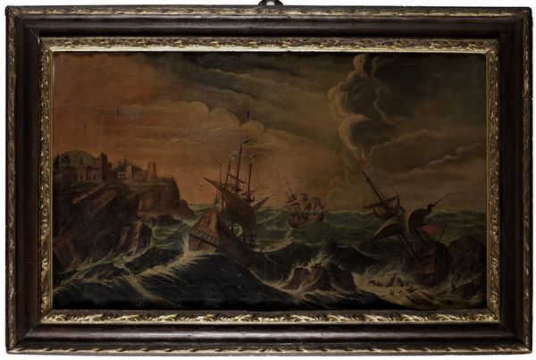 Scuola del XVIII-XIX secolo Burrasca con velieri  - Asta Dipinti Antichi - Associazione Nazionale - Case d'Asta italiane