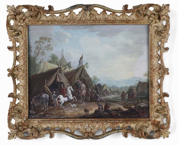 Scuola del XVIII secolo Accampamenti di cavalieri  - Asta Dipinti Antichi - Associazione Nazionale - Case d'Asta italiane