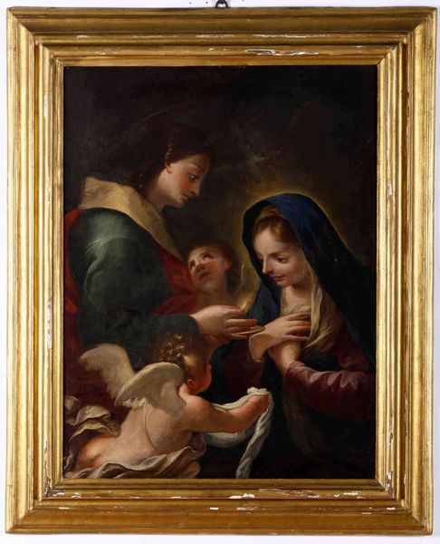 Scuola del XVII-XVIII secolo La Vergine riceve l'Eucarestia da San Giovanni  - Asta Dipinti Antichi - Associazione Nazionale - Case d'Asta italiane