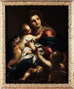 Pellegro Piola, Attribuito a : Madonna con Bambino e San Giovannino  - Asta Dipinti Antichi - Associazione Nazionale - Case d'Asta italiane