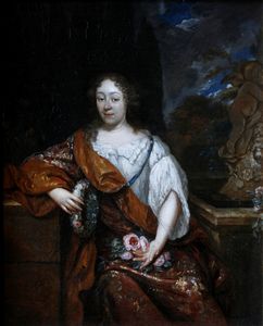 Caspar Netscher, Attribuito a - Ritratto di gentildonna in veste di Flora