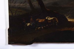 Scuola del XVIII secolo Paesaggio con pastori e armenti  - Asta Dipinti Antichi - Associazione Nazionale - Case d'Asta italiane