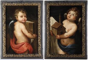 Scuola italiana del XVII secolo Due angeli  - Asta Dipinti Antichi - Associazione Nazionale - Case d'Asta italiane