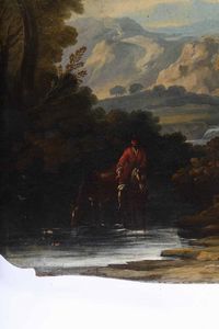 Scuola del XVIII secolo Paesaggio fluviale con due cavalieri  - Asta Dipinti Antichi - Associazione Nazionale - Case d'Asta italiane