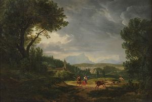 Francesco Zuccarelli, nei modi di - Paesaggio con contadini