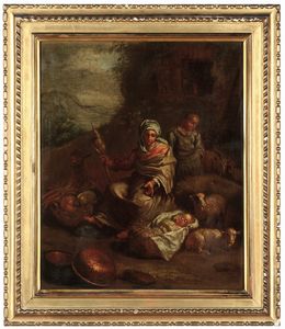 Francesco Londonio, Attribuito a - Paesaggio con contadini