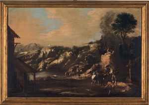 Scuola del XVIII secolo Paesaggi con contadini e pescatori  - Asta Dipinti Antichi - Associazione Nazionale - Case d'Asta italiane