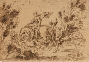 Giovanni Benedetto Castiglione detto il Grechetto, copia da - (XIX secolo) Paesaggio con pastori