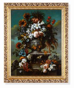 Scuola del XVIII secolo Natura morta con vaso ricolmo di fiori  - Asta Dipinti Antichi - Associazione Nazionale - Case d'Asta italiane
