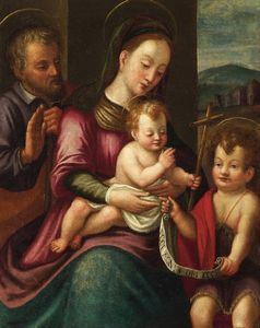 Scuola del XVI secolo Sacra Famiglia con San Giovannino  - Asta Dipinti Antichi - Associazione Nazionale - Case d'Asta italiane