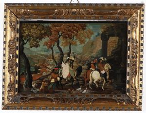 Scuola olandese del XVIII secolo Paesaggi con scene di genere  - Asta Dipinti Antichi - Associazione Nazionale - Case d'Asta italiane