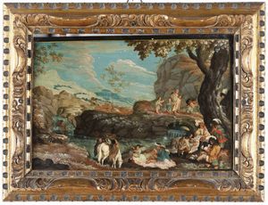 Scuola olandese del XVIII secolo Paesaggi con scene di genere  - Asta Dipinti Antichi - Associazione Nazionale - Case d'Asta italiane