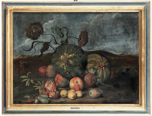 Scuola fiamminga del XVIII secolo Natura morta con frutti, ortaggi e fiori  - Asta Dipinti Antichi - Associazione Nazionale - Case d'Asta italiane