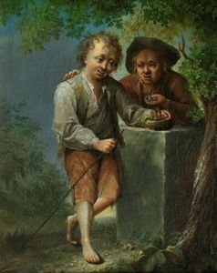 Johann Conrad Seekatz : Giovani contadini che giocano con uccellini in un nido  - Asta Dipinti Antichi - Associazione Nazionale - Case d'Asta italiane