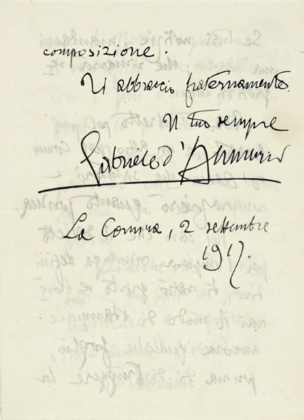 Gabriele D'Annunzio : Lettera autografa firmata inviata a Francesco Salata.  - Asta Libri, autografi e manoscritti - Associazione Nazionale - Case d'Asta italiane