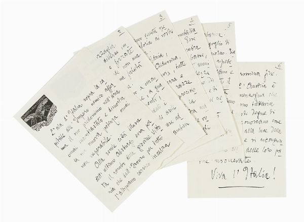 Gabriele D'Annunzio : Testo autografo - L'ala d'Italia sopra la capitale dell'Impero nemico afferma il suo predominio nell'aria [...].  - Asta Libri, autografi e manoscritti - Associazione Nazionale - Case d'Asta italiane