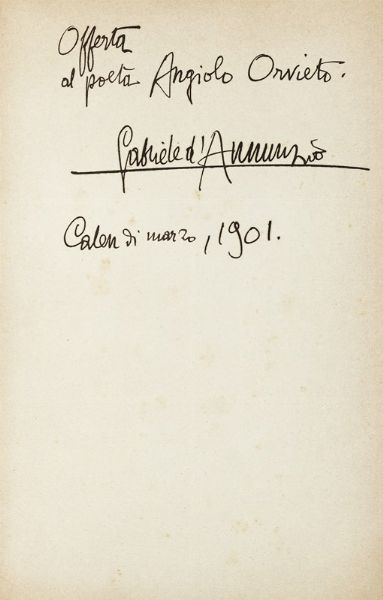 Gabriele D'Annunzio : Dedica e firma su libro La Canzone di Garibaldi.  - Asta Libri, autografi e manoscritti - Associazione Nazionale - Case d'Asta italiane