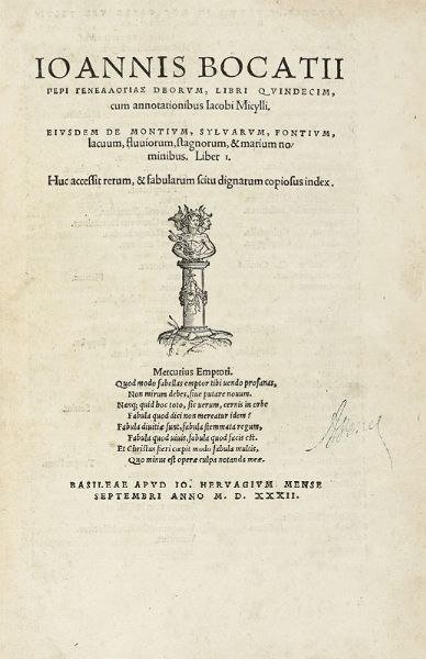 GIOVANNI BOCCACCIO : Genealogias deorum libri quindecim cum annotationibus Iacobi Micylli.  - Asta Libri, autografi e manoscritti - Associazione Nazionale - Case d'Asta italiane