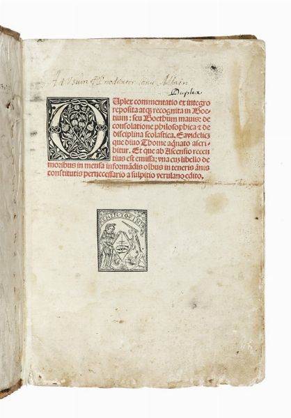 ANICIUS MANLIUS TORQUATUS SEVERINUS BOETHIUS : Duplex commentatio ex integro reposita atque recognita in Boetium.  - Asta Libri, autografi e manoscritti - Associazione Nazionale - Case d'Asta italiane