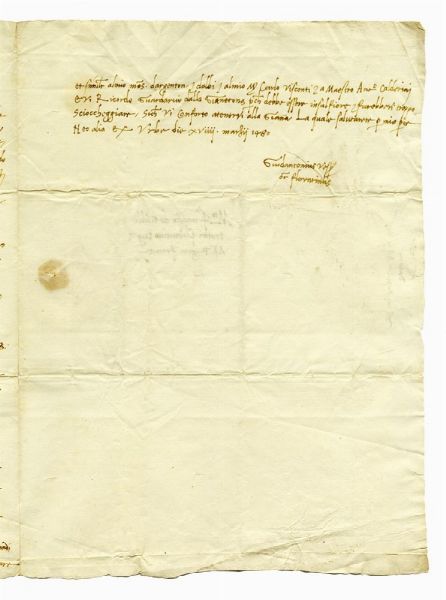 GUIDANTONIO VESPUCCI : Lettera autografa firmata Guidantonius Vespucci orator florentinus, inviata a Pierfrancesco Gaddi presso il Re di Francia.  - Asta Libri, autografi e manoscritti - Associazione Nazionale - Case d'Asta italiane
