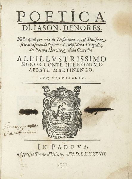 GIASONE DE NORES : Poetica.  - Asta Libri, autografi e manoscritti - Associazione Nazionale - Case d'Asta italiane