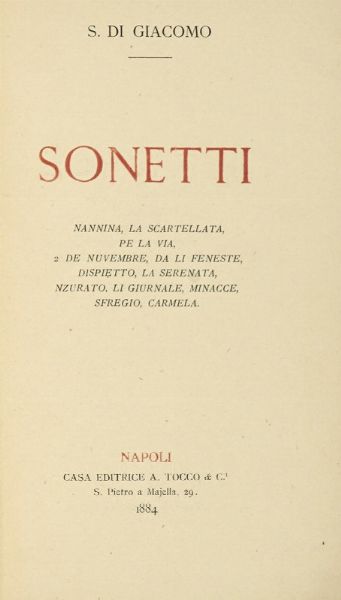 SALVATORE DI GIACOMO : Sonetti.  - Asta Libri, autografi e manoscritti - Associazione Nazionale - Case d'Asta italiane