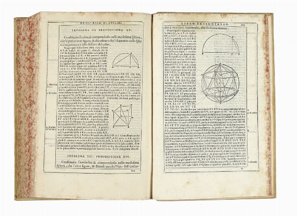 EUCLIDES : De gli Elementi [...] libri quindici [...] tradotti prima in lingua latina da M. Federico Commandino [...] & hora d'ordine dell'istesso trasportati nella nostra lingua vulgare...  - Asta Libri, autografi e manoscritti - Associazione Nazionale - Case d'Asta italiane