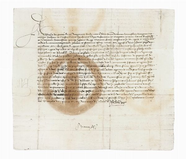 ALFONSO V D'ARAGONA : Documento firmato dal vice cancelliere del re e  inviato a Giovanni re di Navarra.  - Asta Libri, autografi e manoscritti - Associazione Nazionale - Case d'Asta italiane