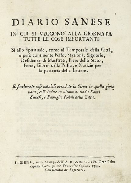 GIROLAMO GIGLI : Diario sanese.  - Asta Libri, autografi e manoscritti - Associazione Nazionale - Case d'Asta italiane