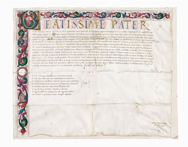 Supplica per indulgenza plenaria firmata Sinibaldus Antonius Florentinus  - Asta Libri, autografi e manoscritti - Associazione Nazionale - Case d'Asta italiane