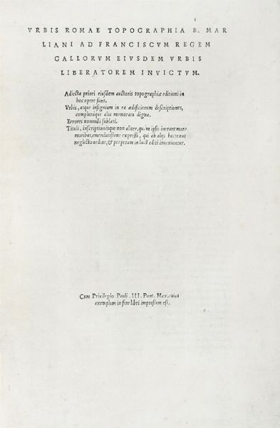 BARTOLOMEO MARLIANI : Urbis Romae topographia nuper ab ipso auctore nonnullis erroribus sublatis emendata...  - Asta Libri, autografi e manoscritti - Associazione Nazionale - Case d'Asta italiane