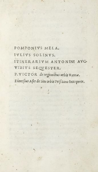 POMPONIUS MELA : Orbis descriptio. De situ orbis...  - Asta Libri, autografi e manoscritti - Associazione Nazionale - Case d'Asta italiane