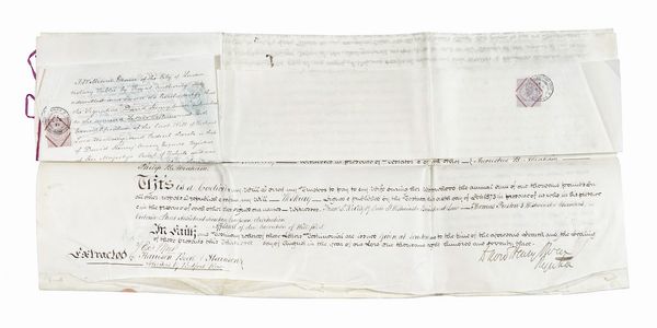 Documento pergamenaceo della Court of Probate (Tribunale di successione) di Londra relativo alle disposizioni testamentarie di Lord Richard Westbury (Richard Bethell, 1st Baron Westbury).  - Asta Libri, autografi e manoscritti - Associazione Nazionale - Case d'Asta italiane