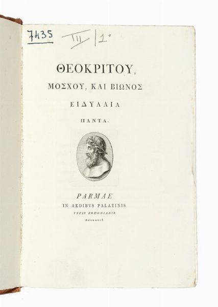 THEOCRITUS : Theokritou, Moschou, kai Bionos Eidyllia panta.  - Asta Libri, autografi e manoscritti - Associazione Nazionale - Case d'Asta italiane