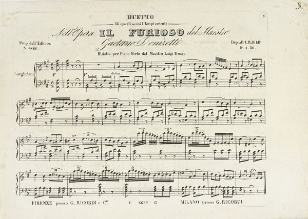 Raccolta di spartiti per pianoforte solo e pianoforte a 4 mani stampati da Giovanni Ricordi.  - Asta Libri, autografi e manoscritti - Associazione Nazionale - Case d'Asta italiane