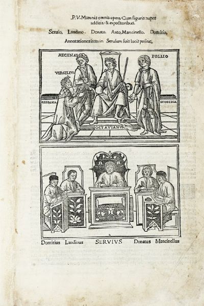 PUBLIUS VERGILIUS MARO : Omnia opera. Cum figuris nuper additis & expositoribus Servio, Landino, Donato, Anto. Mancinello, Domitio.  - Asta Libri, autografi e manoscritti - Associazione Nazionale - Case d'Asta italiane