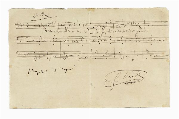 GIUSEPPE VERDI : Citazione musicale da Aida autografa e firmata.  - Asta Libri, autografi e manoscritti - Associazione Nazionale - Case d'Asta italiane