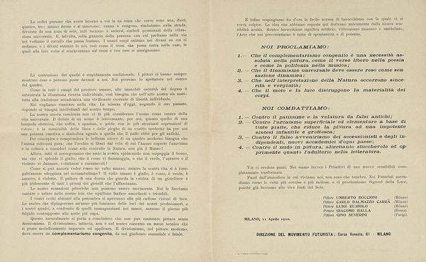 Umberto Boccioni : Manifesto dei Pittori futuristi.  - Asta Libri, autografi e manoscritti - Associazione Nazionale - Case d'Asta italiane