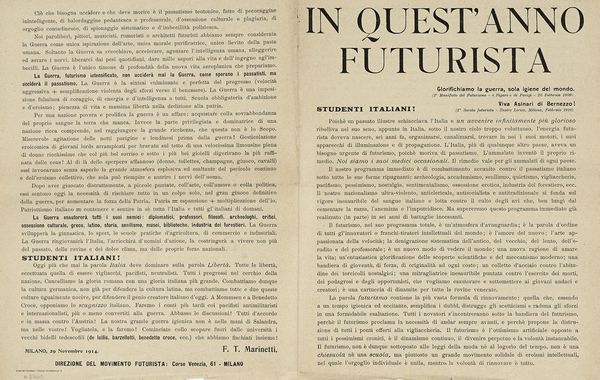 Filippo Tommaso Marinetti : In quest'anno futurista.  - Asta Libri, autografi e manoscritti - Associazione Nazionale - Case d'Asta italiane