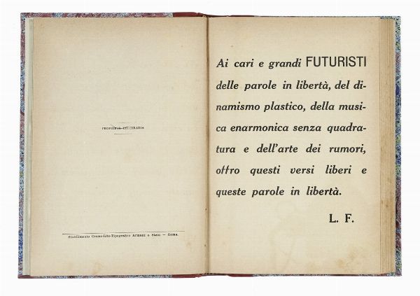 LUCIANO [PSEUD. DI VECCHI OMERO] FOLGORE : Ponti sull'oceano. Versi liberi (lirismo sintetico) e parole in libert 1912-1913-1914.  - Asta Libri, autografi e manoscritti - Associazione Nazionale - Case d'Asta italiane