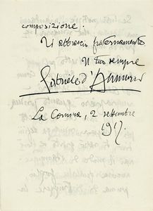 Gabriele D'Annunzio - Lettera autografa firmata inviata a Francesco Salata.